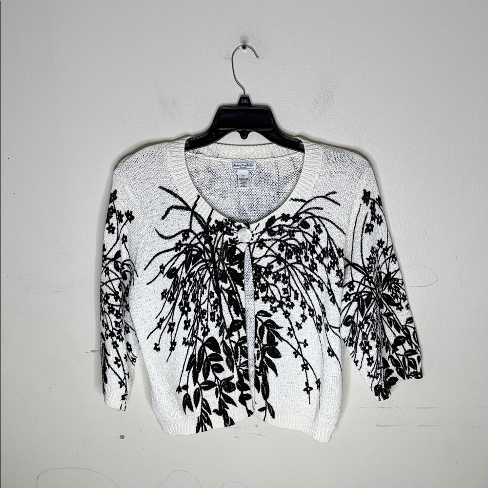 Deane & White Cotton Women's Black and White Floral Cardigan Size 1X